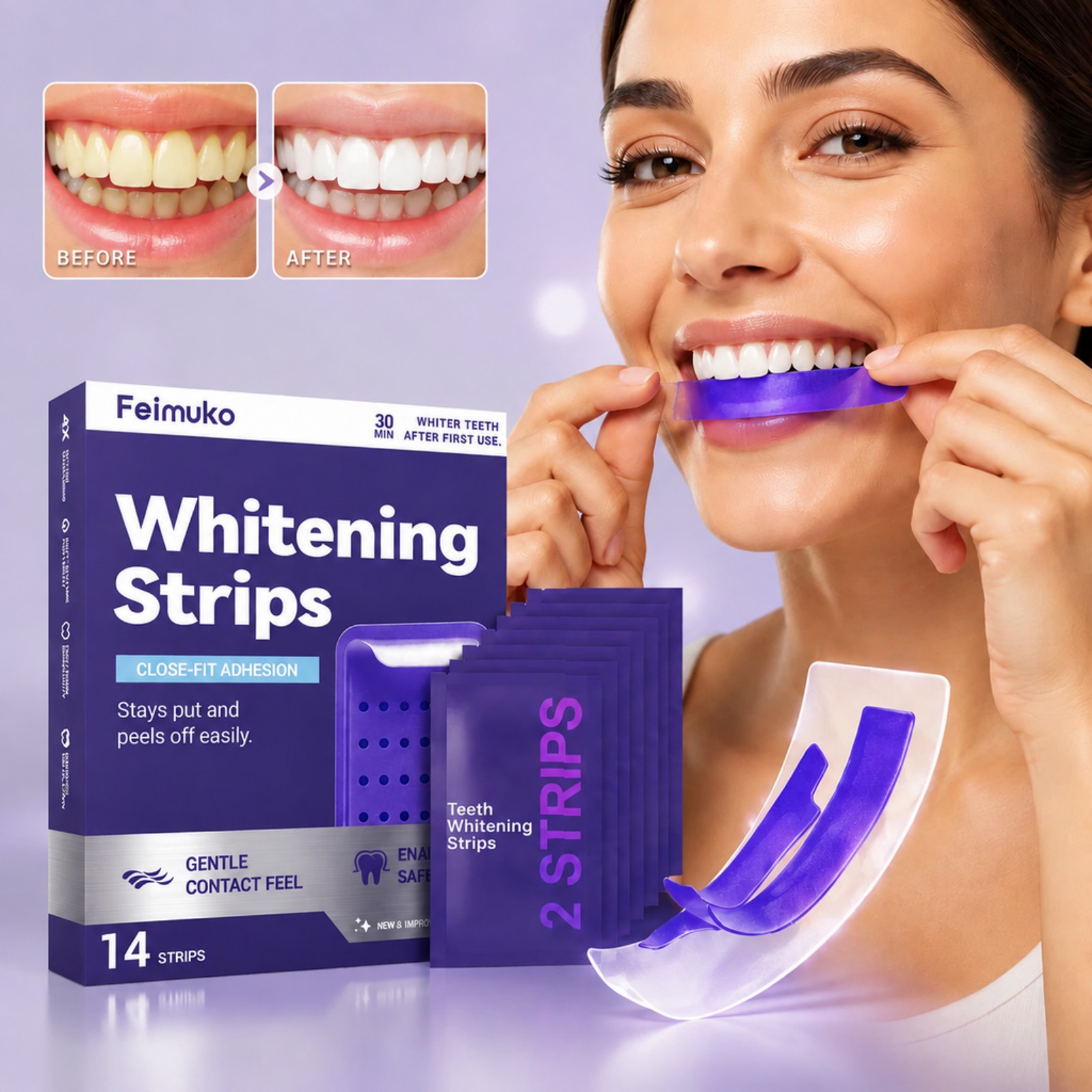 7개 프리미엄 퍼플 화이트닝 스트립 전문 치아 얼룩 제 - Teeth Whitening Kit At Home 리뷰 및 가격